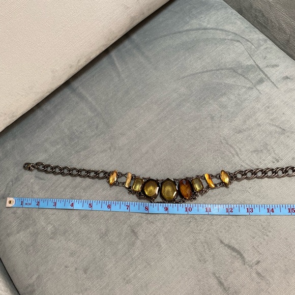 Chico’s bib choker collar style faceted stone topaz/gold, gunmetal chain 15-20” - Picture 14 of 15